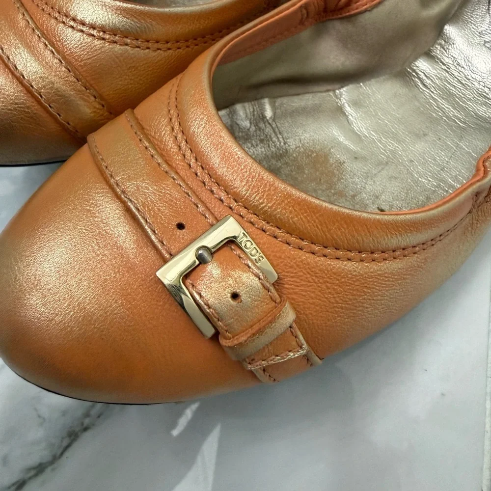 Tod's Women's Metallic Ombre Peach Dee Fibbietta Ballerina Ballet Shoes Size 6.5